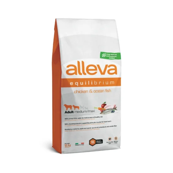Hrana Za Kucheta Alleva Equilibrium All Day Maintenance Adult Mediummaxi S Pile I Okeanska Riba 12 Kg