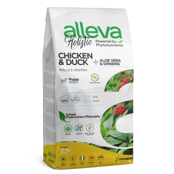 Hrana Za Kucheta Alleva Holistic Puppy Medium S Pileshko I Pateshko Meso I S Aloe Vera I S Zhenshen 12 Kg
