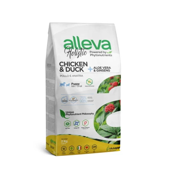 Hrana Za Kucheta Alleva Holistic Puppy Mini S Pileshko I Pateshko Meso I S Aloe Vera I Zhenshen 2 Kg