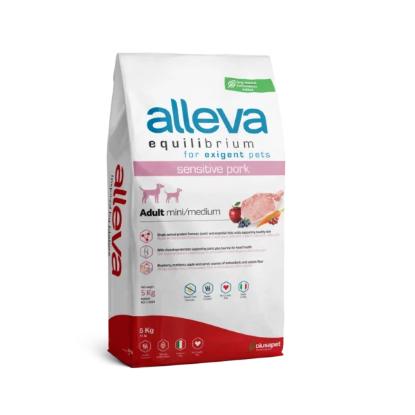 Croquettes Alleva Equilibrium Sensible Porc chien adulte mini/medium 5kg