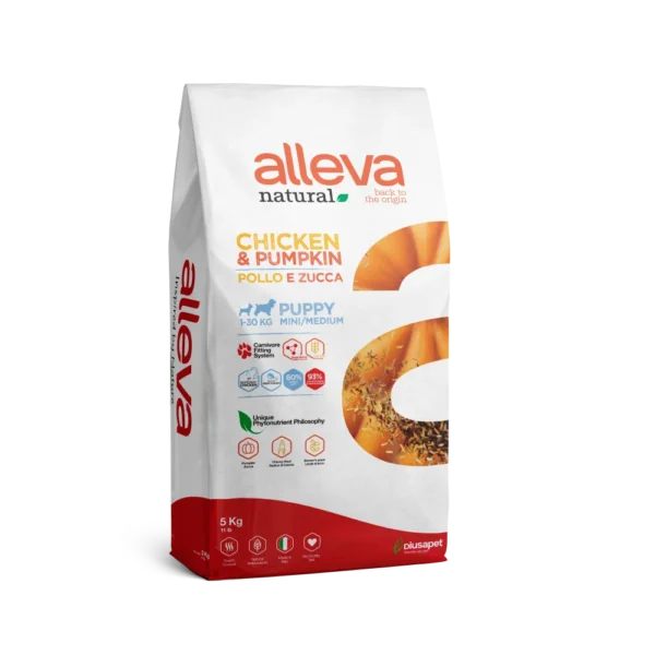 Croquettes Alleva Natural Poulet & Potiron chiot mini/medium 5kg